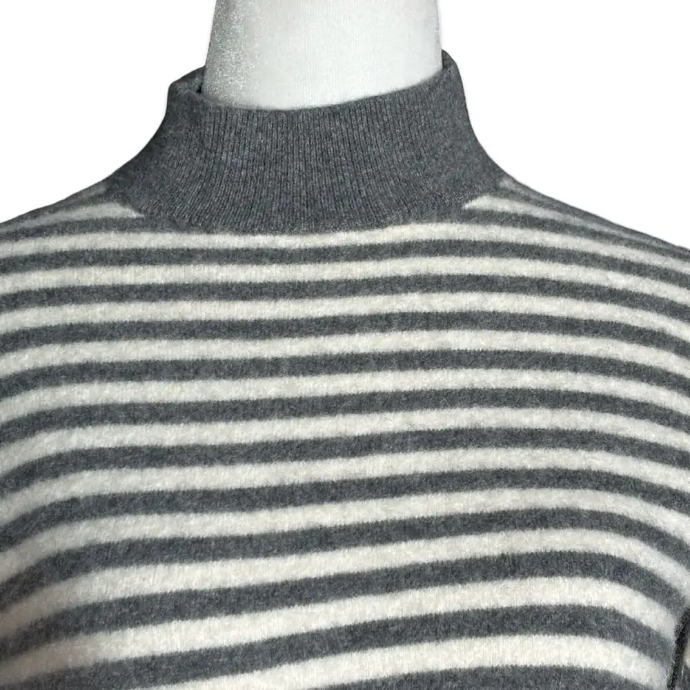 Everlane Striped Cashmere Mock Neck Sweater Gray White Small Cropped Knit